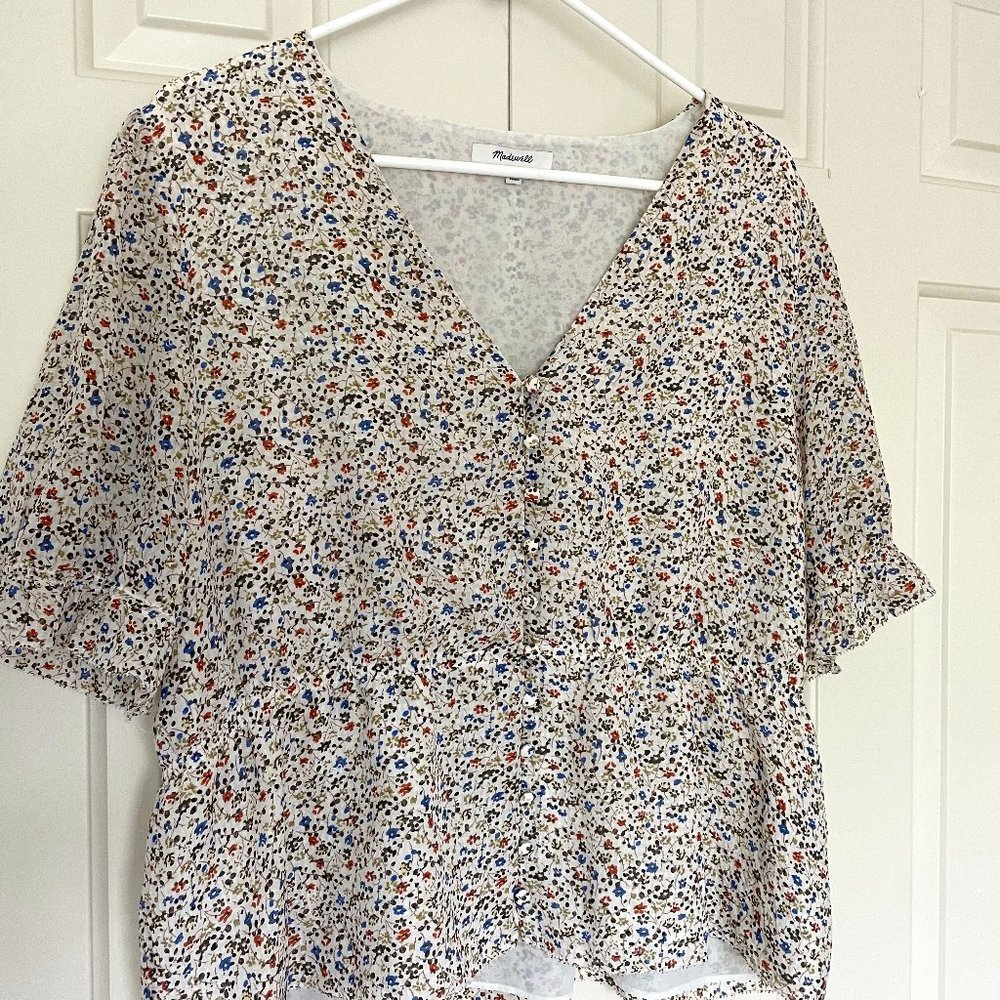 Madewell Silk Floral V-Neck Peplum Top